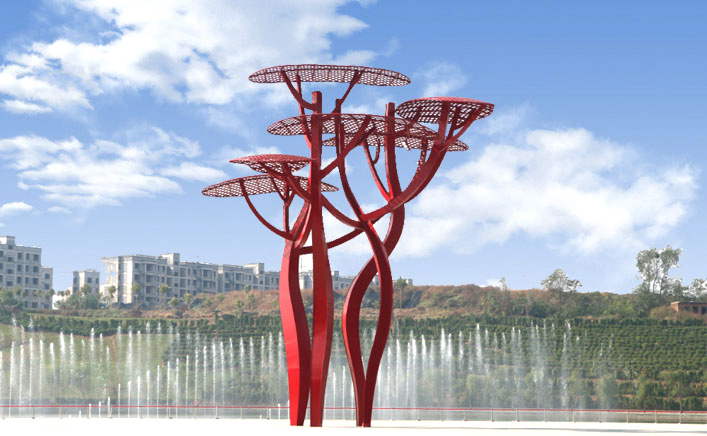 不锈钢蘑菇树18米高雕塑